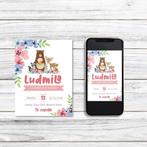 Kit Imprimible Animales Del Bosque Rosa, Candy Bar. Editable