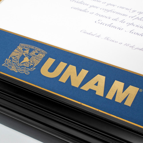 Marco Para Titulo Unam 40x50 Azul/ Filo Oro Negro/ Filo Oro