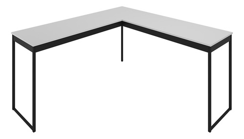 Mesa De Canto Em L Branco Com Ripas Preto Para Home Office/ Escritório Estrutura Em Ferro E Design Industrial