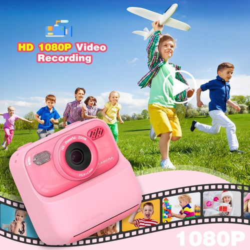 Cámara Digital Rosa Para Niños, Impresión Instantánea De Fot