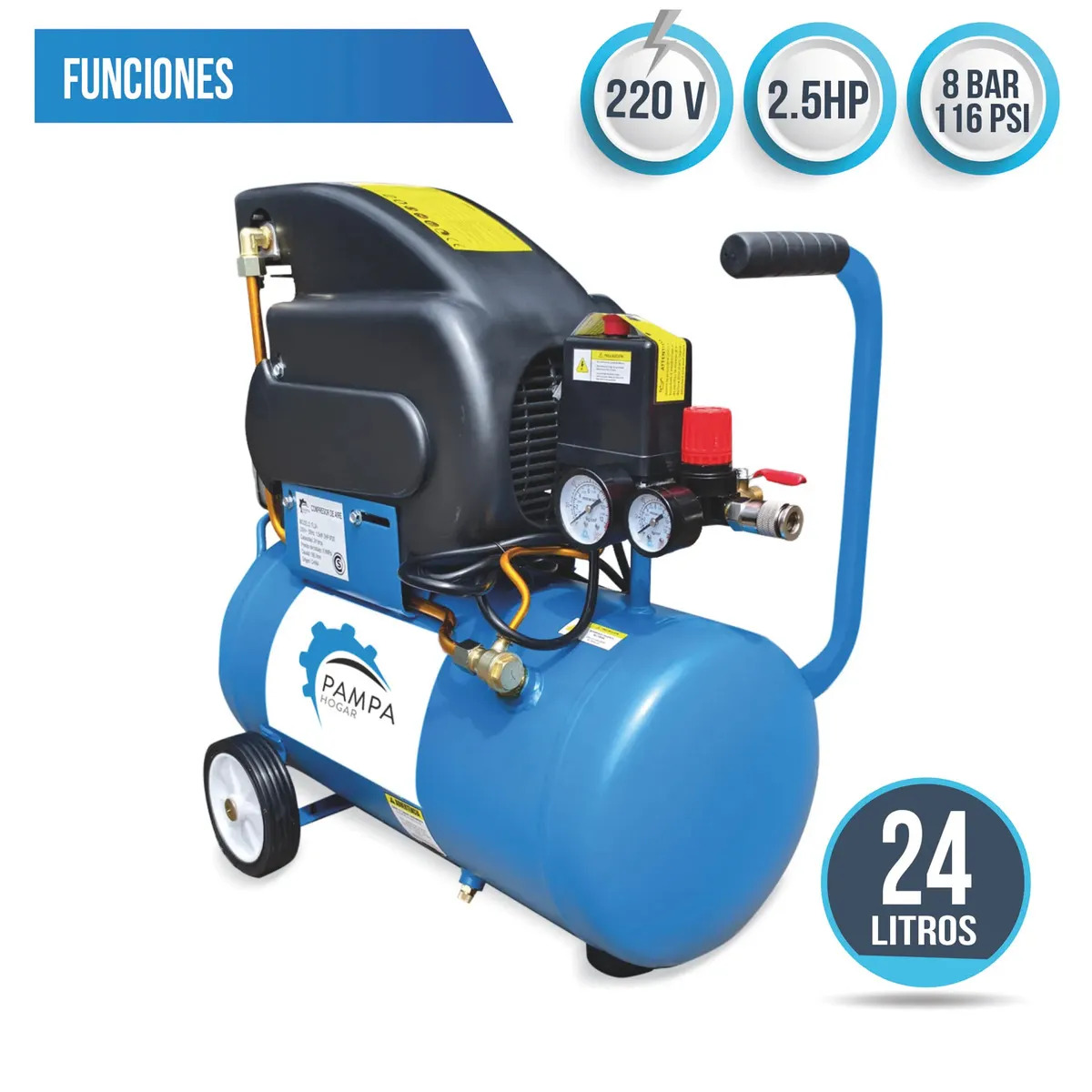 Compresor Aire Pampa Hogar 2hp!! 24 Litros+aceite Comp Color Azul Fase eléctrica Monofásica