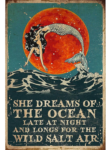 Dreacoss Vintage Tin Sign Mermaid She Dreams Of The Ocean Me