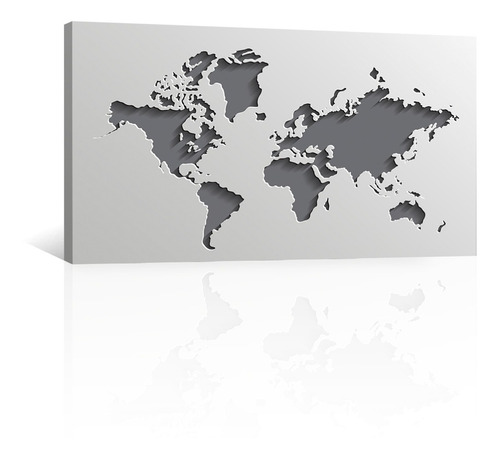 Cuadro Decorativo Canvas Mapas Mundo Sobre Fondo Plateado