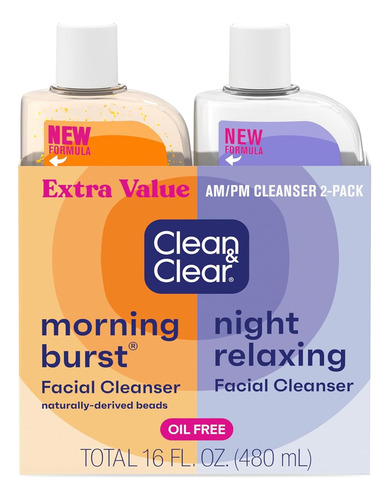 Clean & Clear 2-pack Day & Night Face Wash, Sin Aceite Y Hip