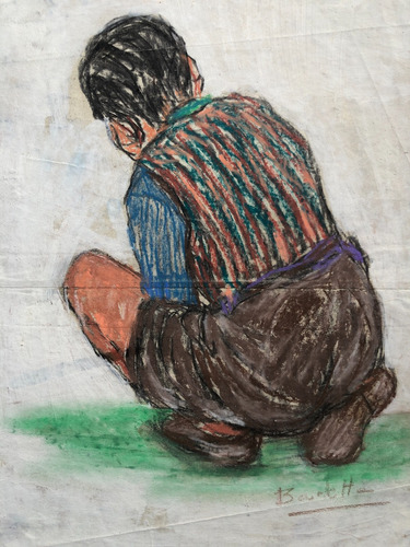 Felix Barletta - Pastel Original - Niño Agachado