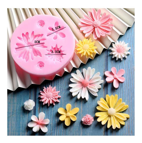 Imagen 1 de 6 de Molde Silicona 5 Flor Margarita Rosa Fondant Porcelana Fria