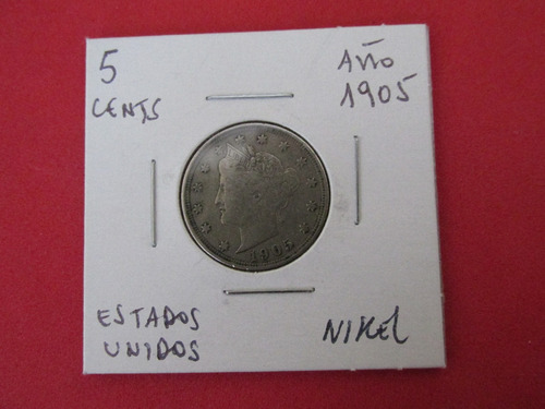 Moneda Estados Unidos 5 Centavos Nikel Año 1905 Siglo Xx