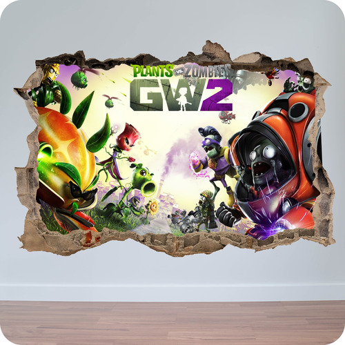 Vinilos Pared Rota 3d Mural Gigante Plantas Zombies 100x150