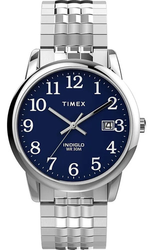 Relogio Masculino Prata Timex Indiglo Fundo Azul Prova Dagua