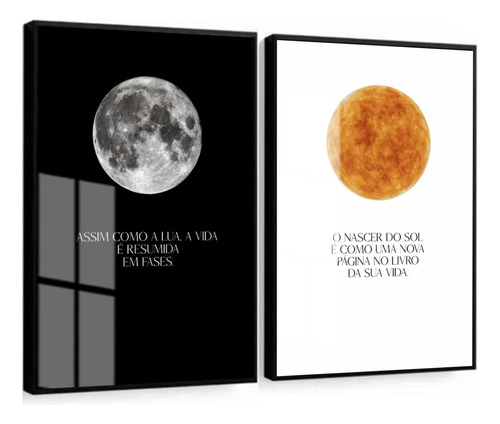 Kit 2 Quadros Decorativos Pôster Sol E Lua Frases Com Vidro