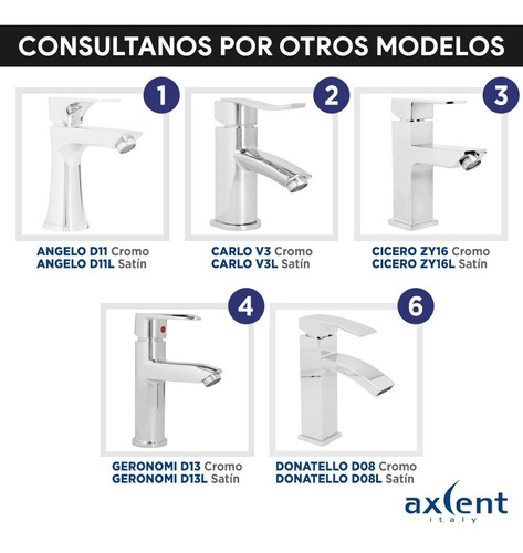 Llave Lavabo Monomando Grifo Mezclador Satín Axcent Angelo