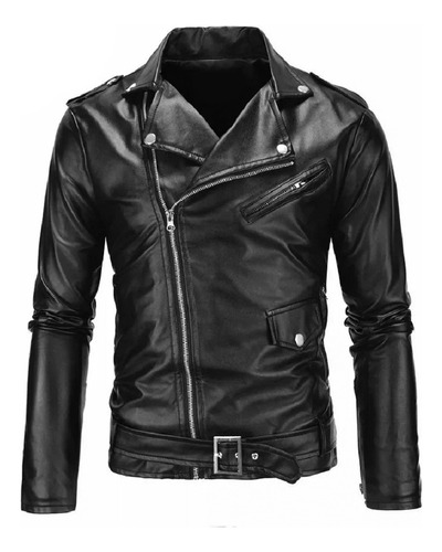 Casaca Biker De Cuero Pu Para Hombre Slim Fit 