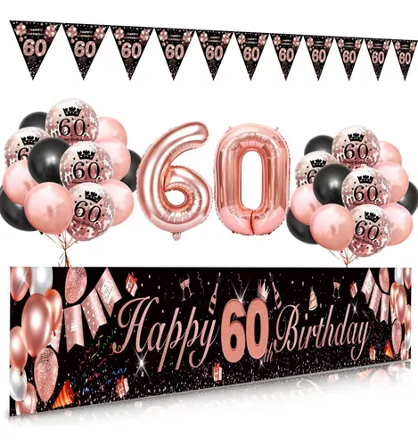 Globos De Decoración Rosa Y Dorado P/cumpleaños 60 De Mujer