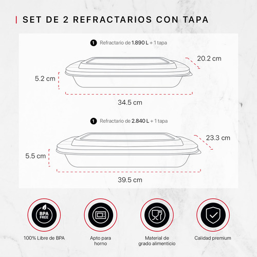 Set 2 Refractarios De Vidrio Para Horno Con Tapa