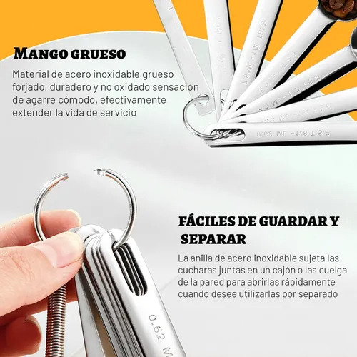 Juego De 7 Cucharas Medidora De Acero Inoxidable Caja Regalo Plateado