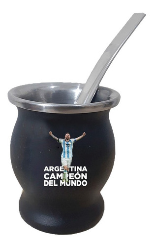 Mate Acero Negro Messi Argentina Campeon Copa Del Mundo