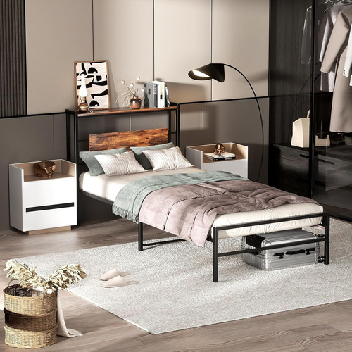 Base Cama Individual Con Cabecera Y Almacenamiento Para Dorm