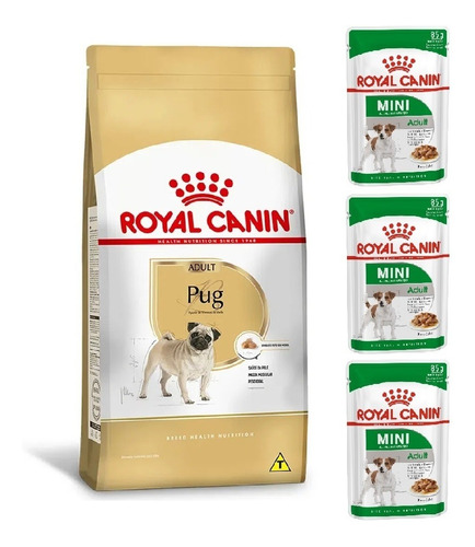 Kit Ração Pug Adult 2,5kg E 3 Sachês Mini 85g Royal Canin