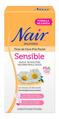 Imagen 2 de 4 de Bandas Depiladoras Cera Fría Facial 18 Tiras Dobles Nair