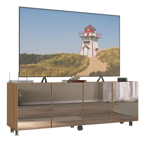 Rack Tv Até 50 Pol C/ Rodízios E Espelhos Multimóveis Mp1080 Cor Rustic