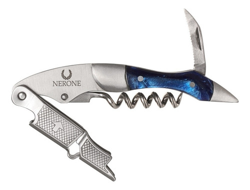Abridor Saca-rolhas Sommelier Pro Nerone Aço Inox Azul