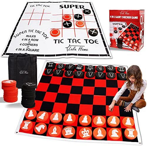 4-in-1 Jumbo Chess Board Game, 4ft X 4ft Giant Tic Tac ...