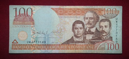 Billete 100 Pesos Oro República Dominicana 2009 Pick 177 B (Usado)