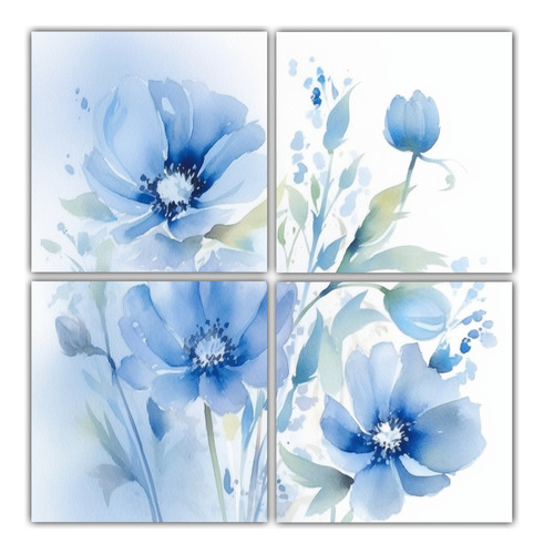 80x80cm Cuadro De Flores Azules Pintadas En Estética Concep