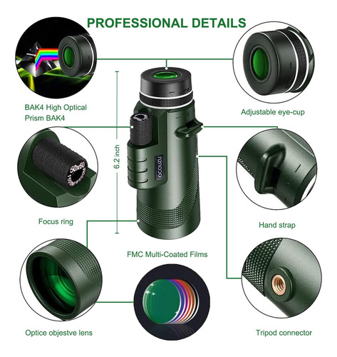 Telescopio Monocular Hd De Alta Potencia De 50 X 60, Prismát