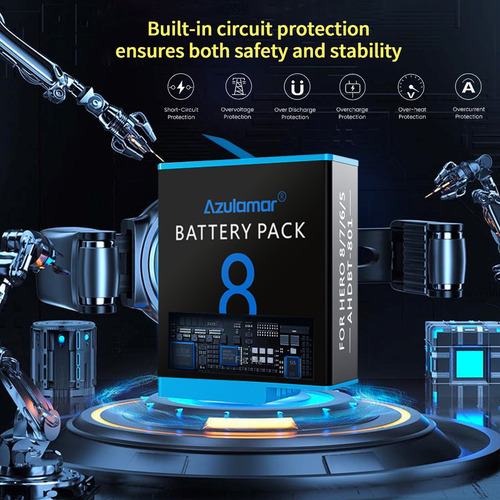 . Azuresea 3x Baterías Y Cargador Kit Para Gopro Hero 8 7 6