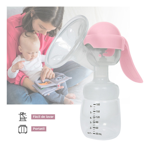 Extractor De Leche Manual Kiddos Con Recipiente De Almacenamiento, Cómodo, Portatil, Sacaleche Y Alimentación Bebe Color Rosa