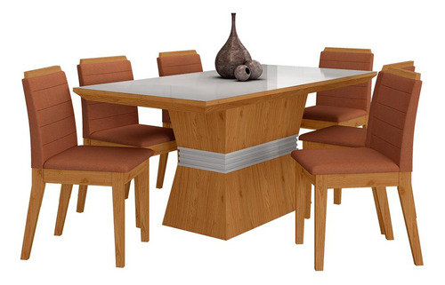 Conjunto Mesa De Jantar 6 Cadeiras Nairóbi Cin/off/terra-m.a Cor Cinamomo/off White/terracota Desenho do tecido das cadeiras Liso