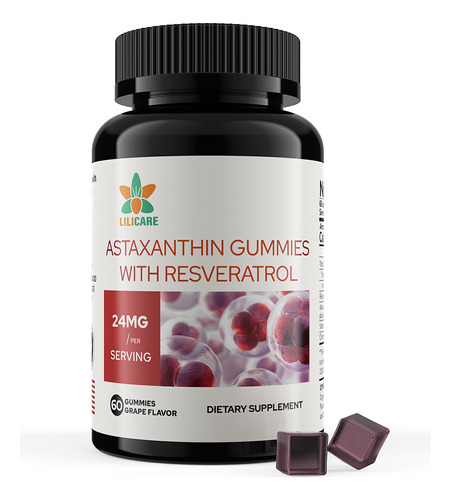 Gomitas De Astaxantina De 24 Mg  Mxima Fuerza  Con Resveratr