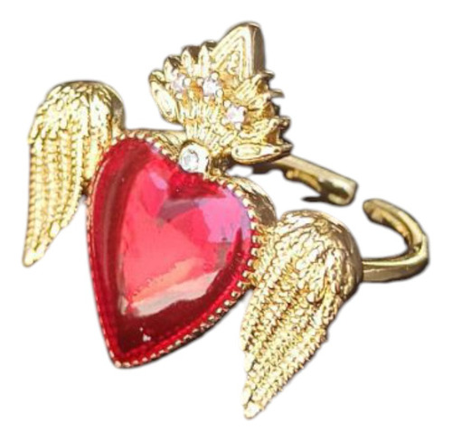 Juego Cadena Y Anillo Corazón Con Alas Oro Laminado 18k Oro