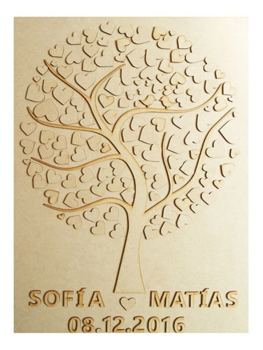 Arbol De Firmas 125 Corazones Recuerdo Boda Bautizo Madera