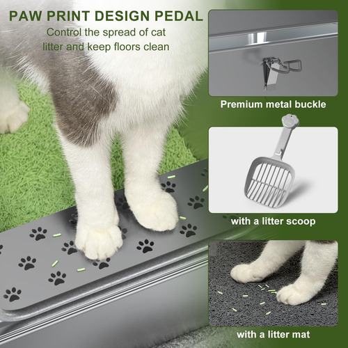 Caja De Arena Para Gatos De Acero Inoxidable Cerrada Pwtaa X