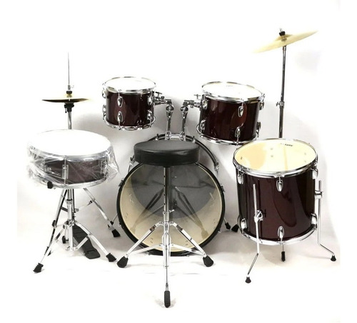 Imagem 3 de 6 de Bateria Pro Fire Bumbo 22 Vinho Ferragem Cromada Com Pratos