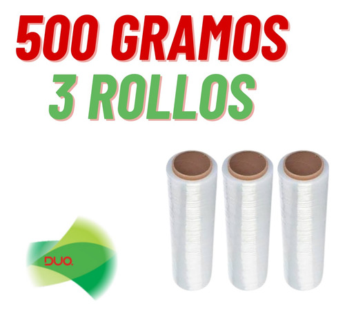 3 Rollos De Playo Emplaye Polistretch 500 Gramos 13 Cm Ancho