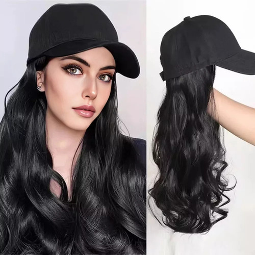 2025 . Peluca Artificial Con Visera For Mujer, Pelo Largo