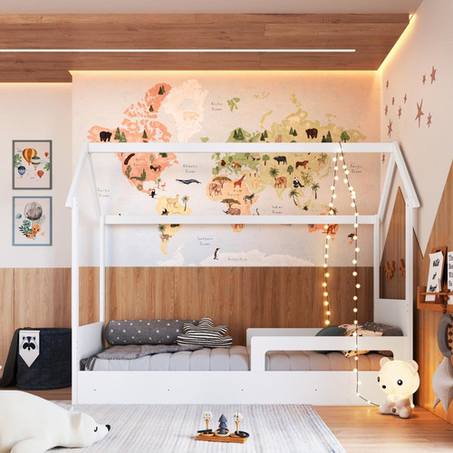 Cama Infantil Montessoriana Com Colchão Menino Menina Branca