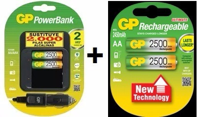 Baterias Recargables 2500mah X 4 Gp Mas Cargador Casa Carro