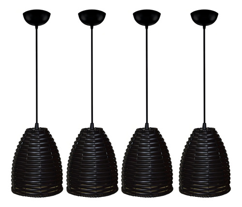 Kit 04 Lustres De Junco Modelo Sino Taça - 3 Metros De Fio Estrutura Areia 110v/220v