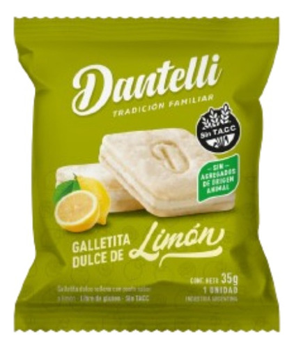 Galletas Limon Rellenas Dantelli Veganas Sin Tacc Caja X 36