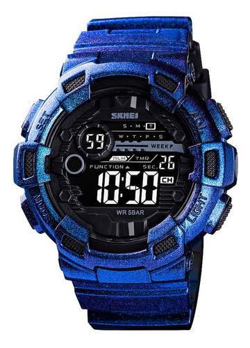 Reloj Hombre Skmei 1243 Sumergible Digital Alarma Cronometro Malla Negro Fondo Morado