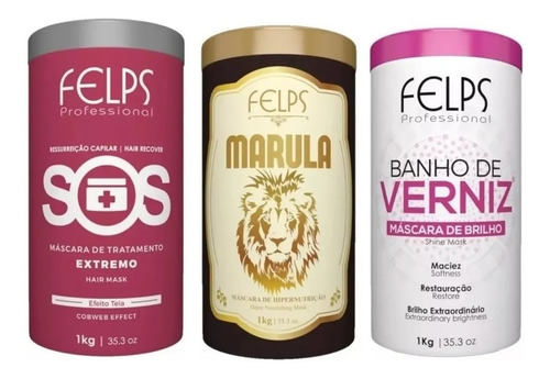 Felps Cronograma Capilar Sos + Marula + Banho De Verniz 1kg