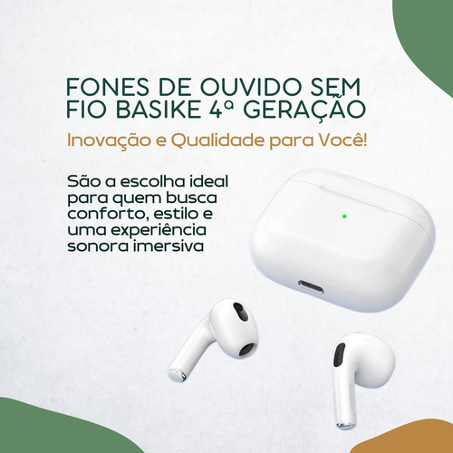 Fone De Ouvido Sem Fio Bluetooth Hifi Tws Basike Fon-9856 Branco