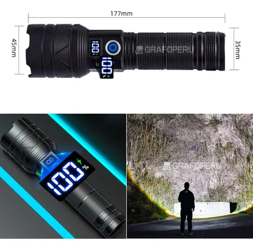Linterna Tactica Potente Recargable Usb C Seguridad Zoom