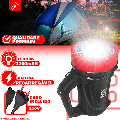 Lanterna Led Manual Recarregável Potente Com Carregador 1200 Mah Bivolt Portátil