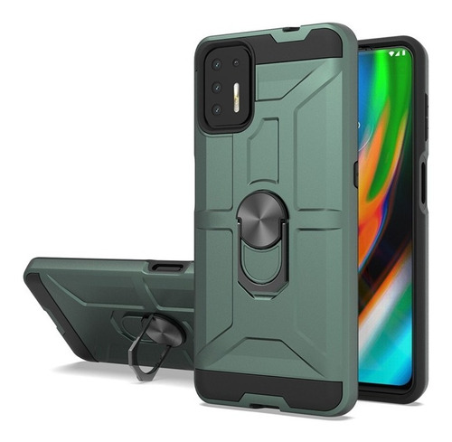 Funda Uso Rudo Con Anillo Moto G9 Plus + Cristal Templado 9d