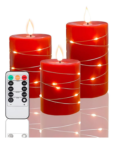 Velas Led Rojas Con Control Remoto, Juego De 3